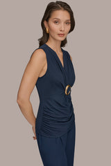 Donna Karan | DEEP V-NECK BUCKLE BLOUSE