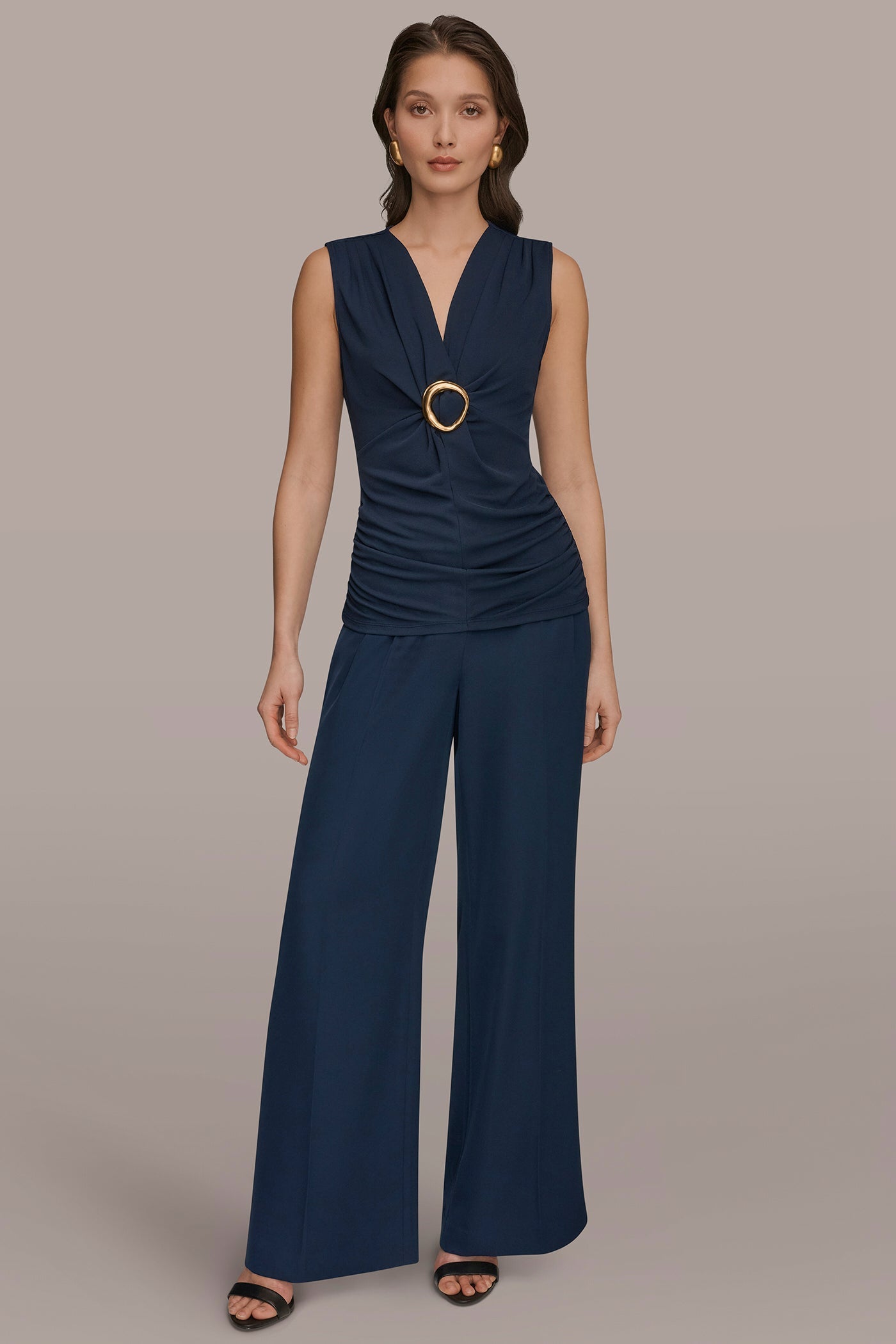 Donna Karan | DEEP V-NECK BUCKLE BLOUSE