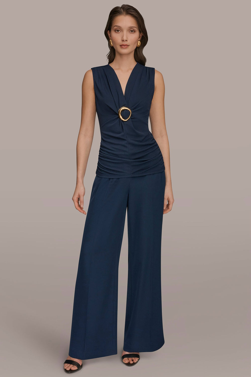 Donna Karan | DEEP V-NECK BUCKLE BLOUSE