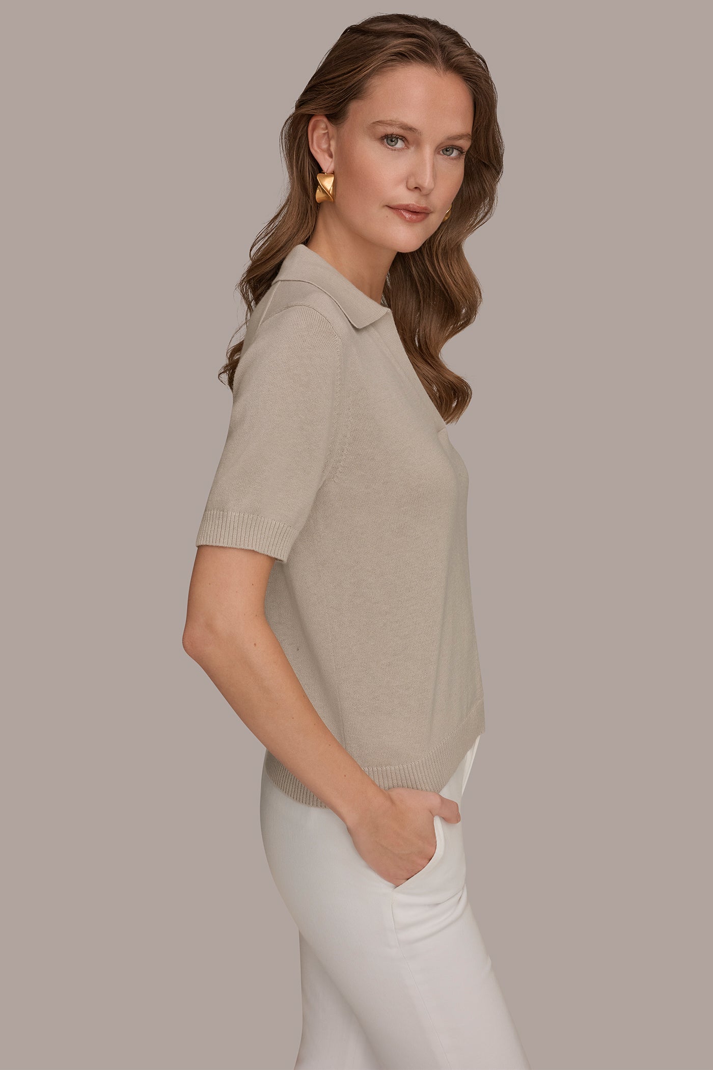 Donna Karan | COTTON AND CASHMERE POLO SWEATER