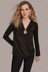 Donna Karan | LONG SLEEVE RING V-NECK BLOUSE