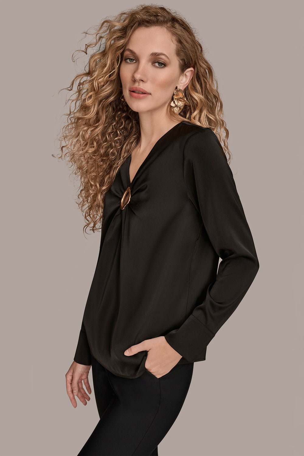 Donna Karan | LONG SLEEVE RING V-NECK BLOUSE
