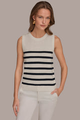 Donna Karan | COTTON AND CASHMERE SLEEVELESS STRIPED SWEATER