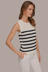 Donna Karan | COTTON AND CASHMERE SLEEVELESS STRIPED SWEATER