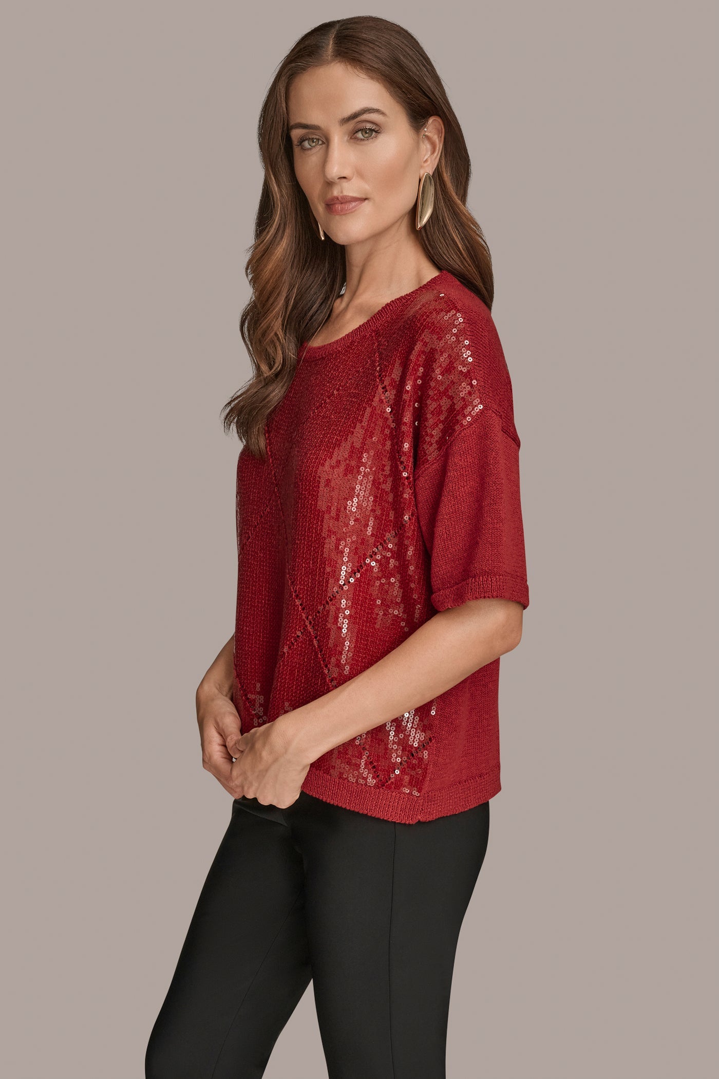 Donna Karan | ELBOW-SLEEVE SEQUIN SWEATER