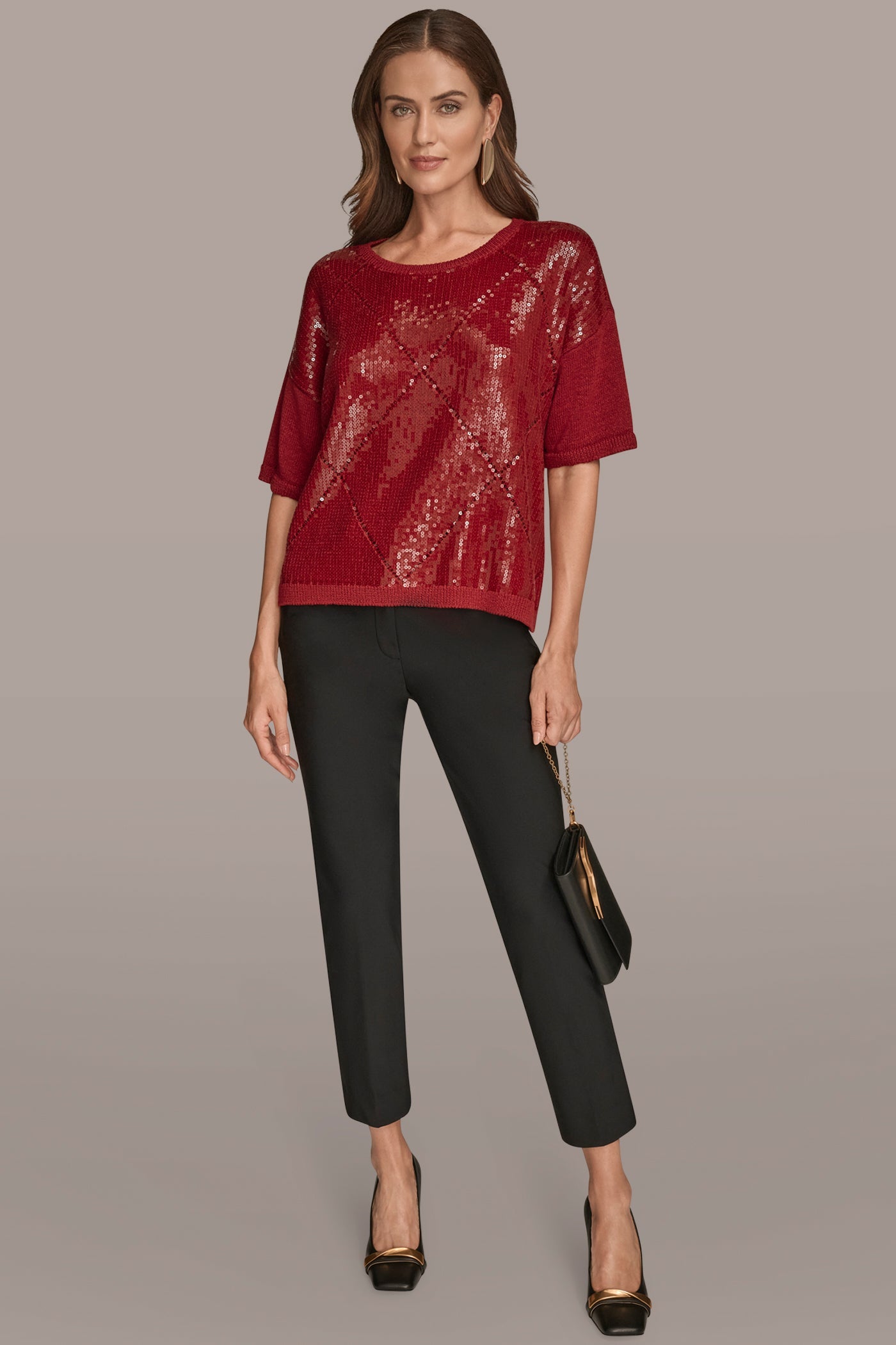 Donna Karan | ELBOW-SLEEVE SEQUIN SWEATER