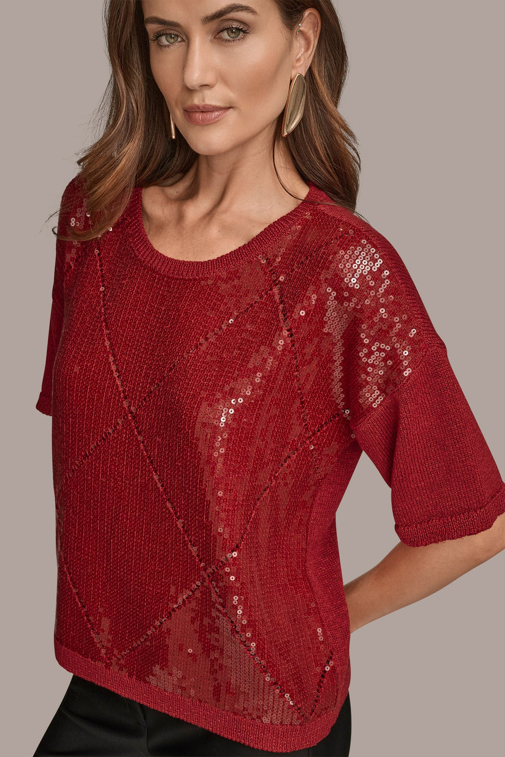 Donna Karan | ELBOW-SLEEVE SEQUIN SWEATER