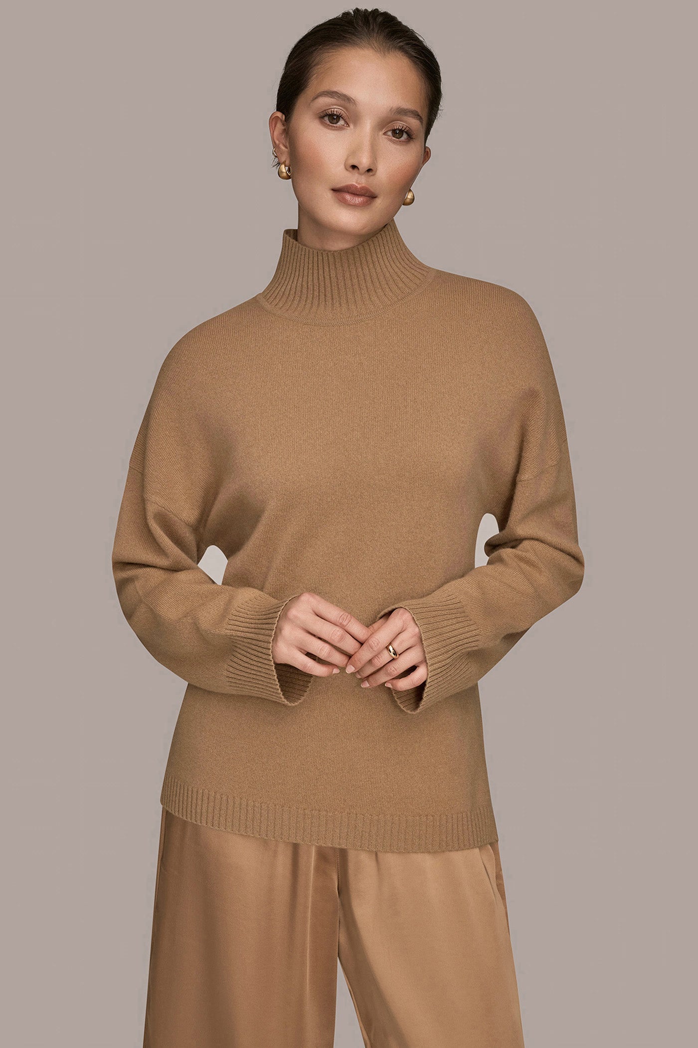 Donna Karan | WOOL AND CASHMERE-BLEND MOCK-NECK SWEATER