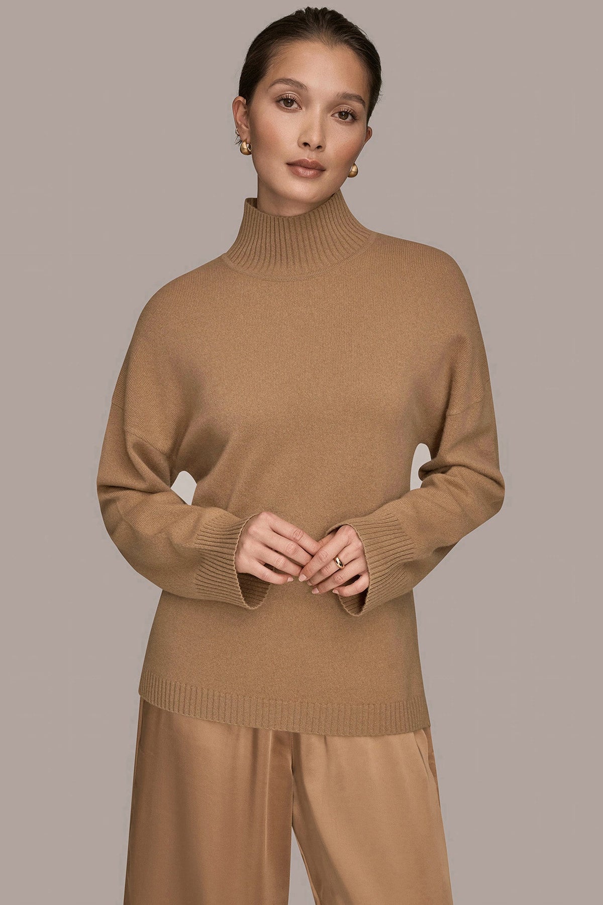 Donna Karan | WOOL AND CASHMERE-BLEND MOCK-NECK SWEATER