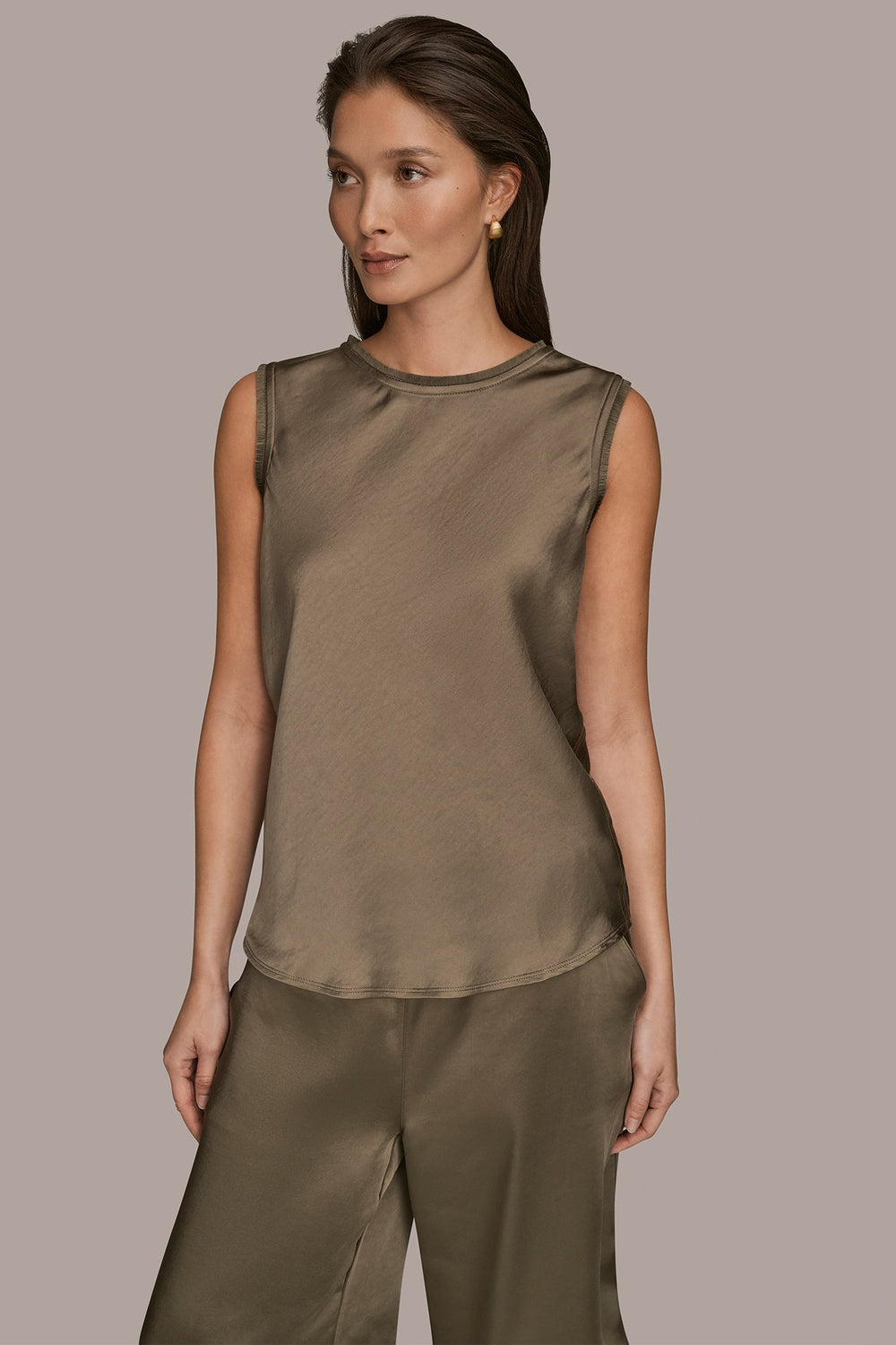 Donna Karan | SATIN FRINGE-TRIMMED SLEEVELESS BLOUSE