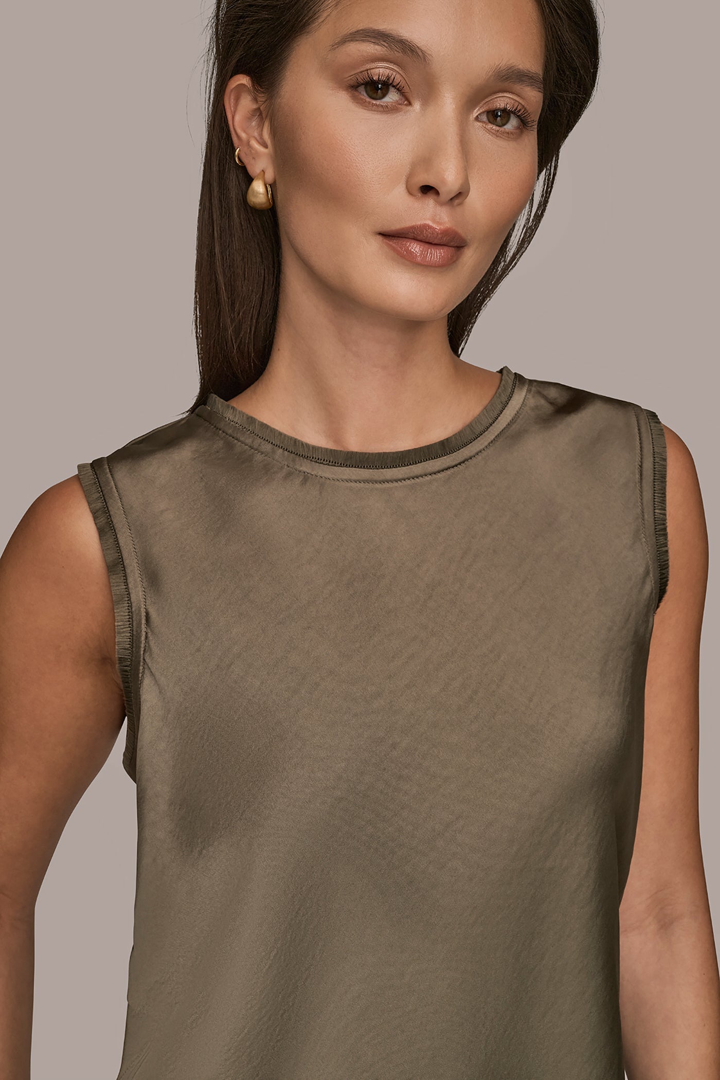 Donna Karan | SATIN FRINGE-TRIMMED SLEEVELESS BLOUSE