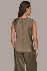 Donna Karan | SATIN FRINGE-TRIMMED SLEEVELESS BLOUSE