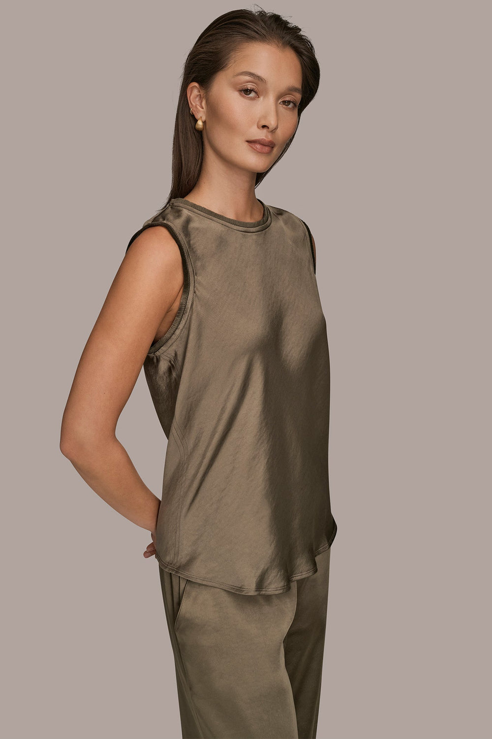 Donna Karan | SATIN FRINGE-TRIMMED SLEEVELESS BLOUSE