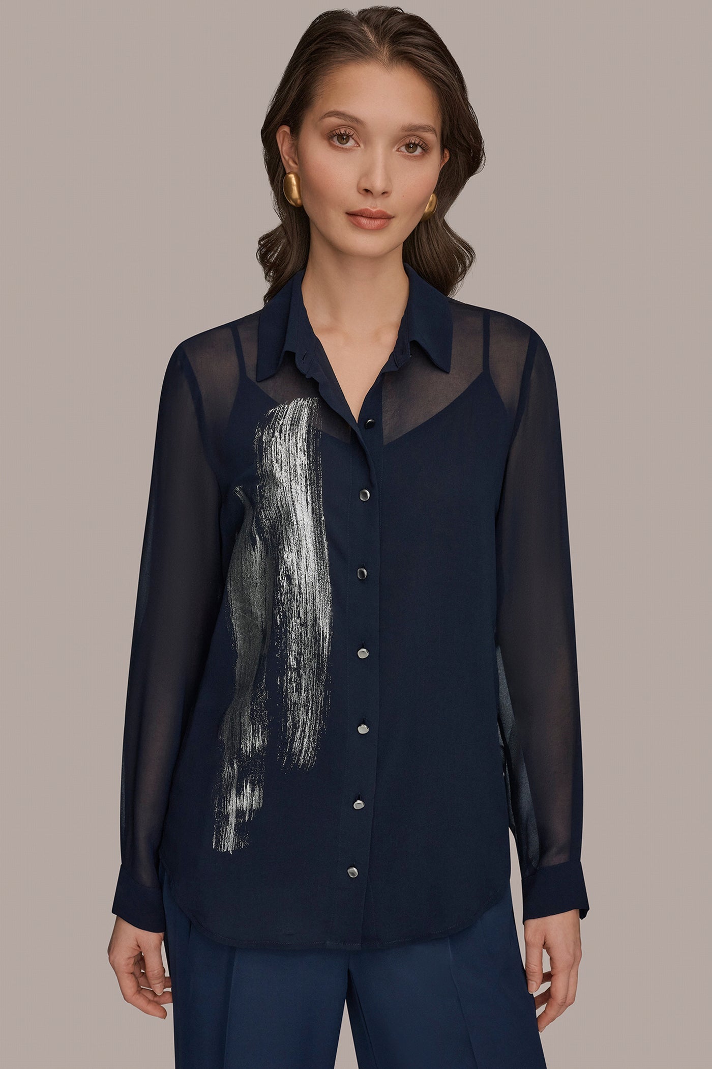 Donna Karan | METALLIC BRUSHSTROKE BLOUSE
