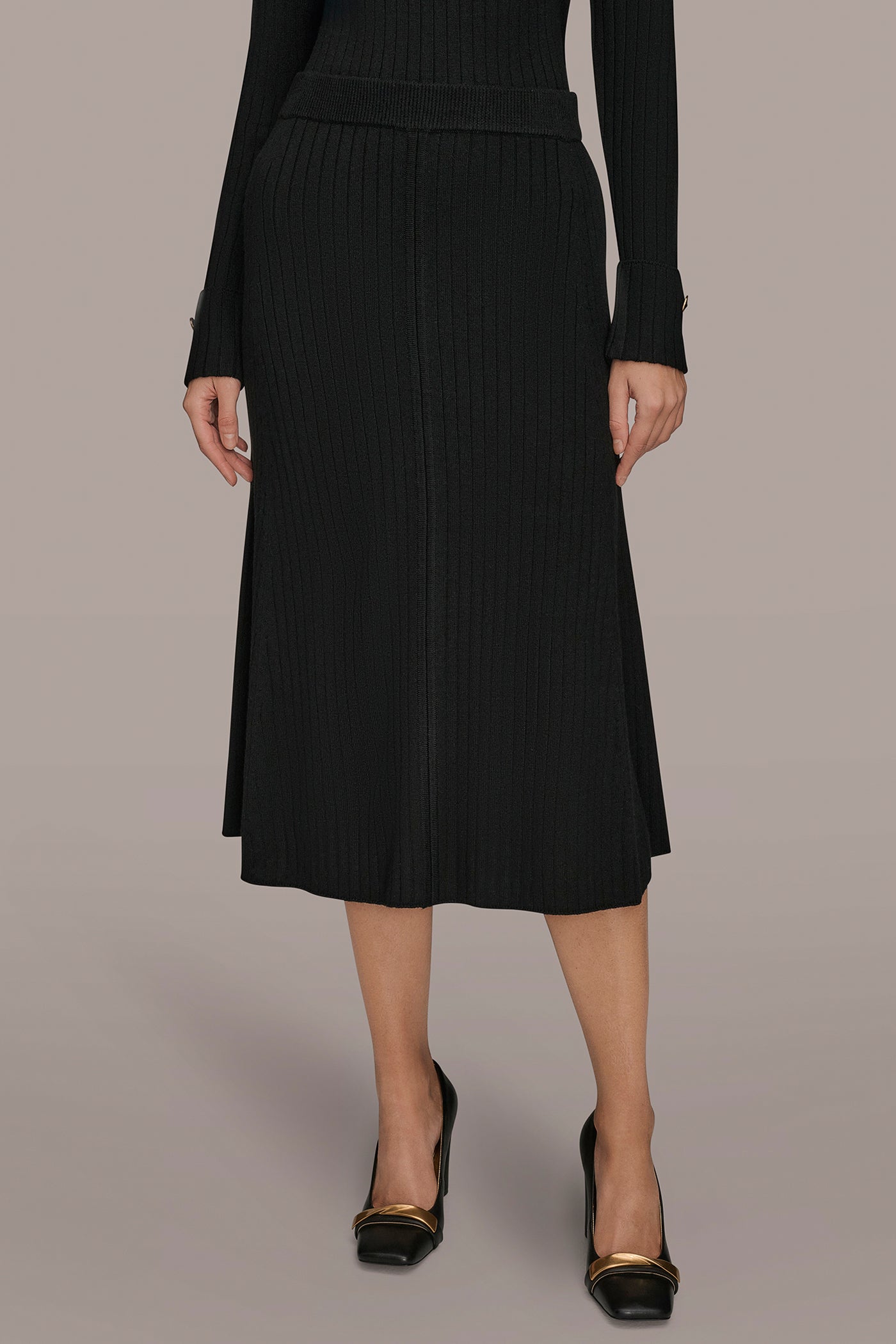 Donna Karan | RIBBED SWEATER MIDI A-LINE SKIRT