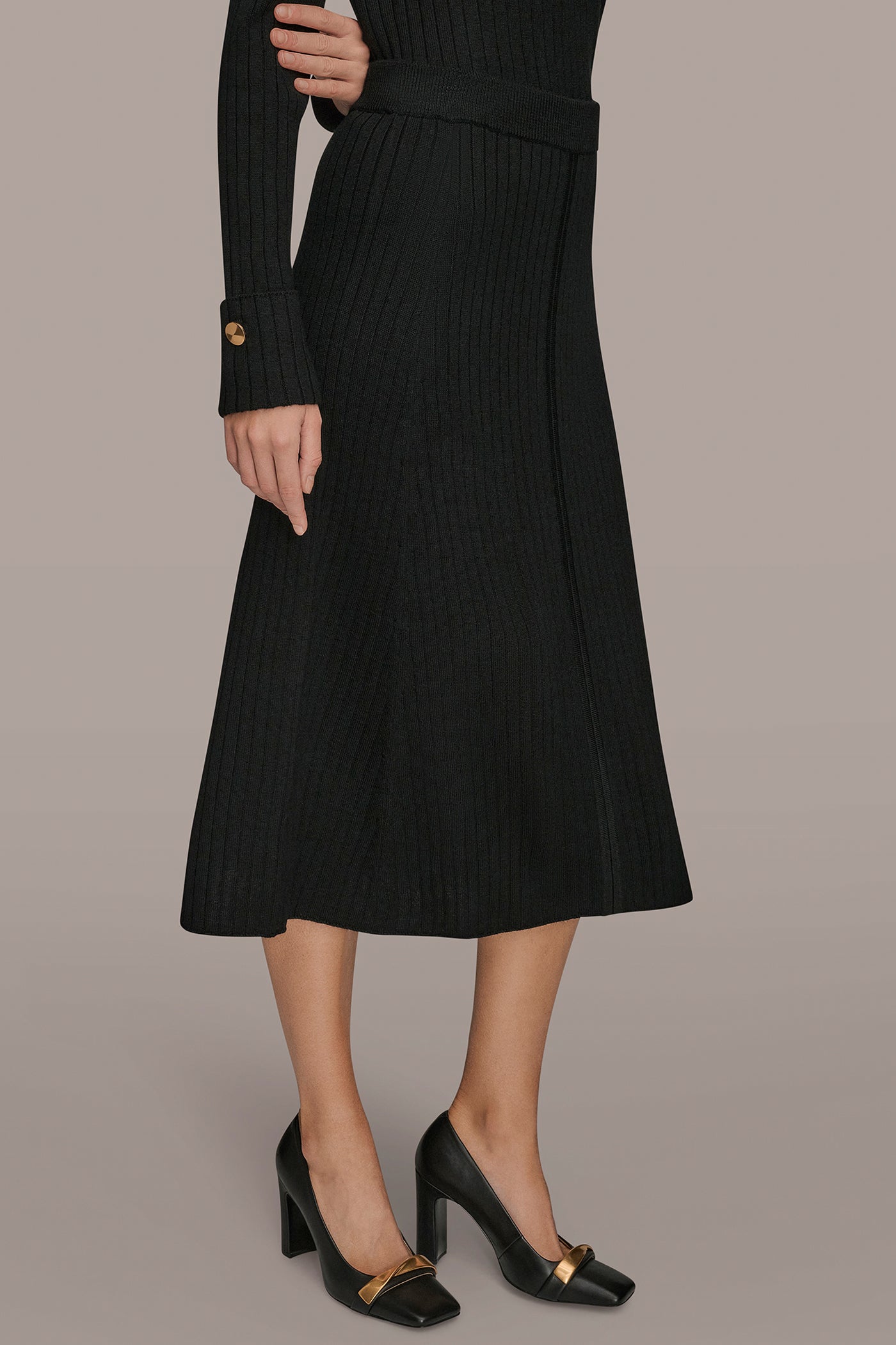 Donna Karan | RIBBED SWEATER MIDI A-LINE SKIRT