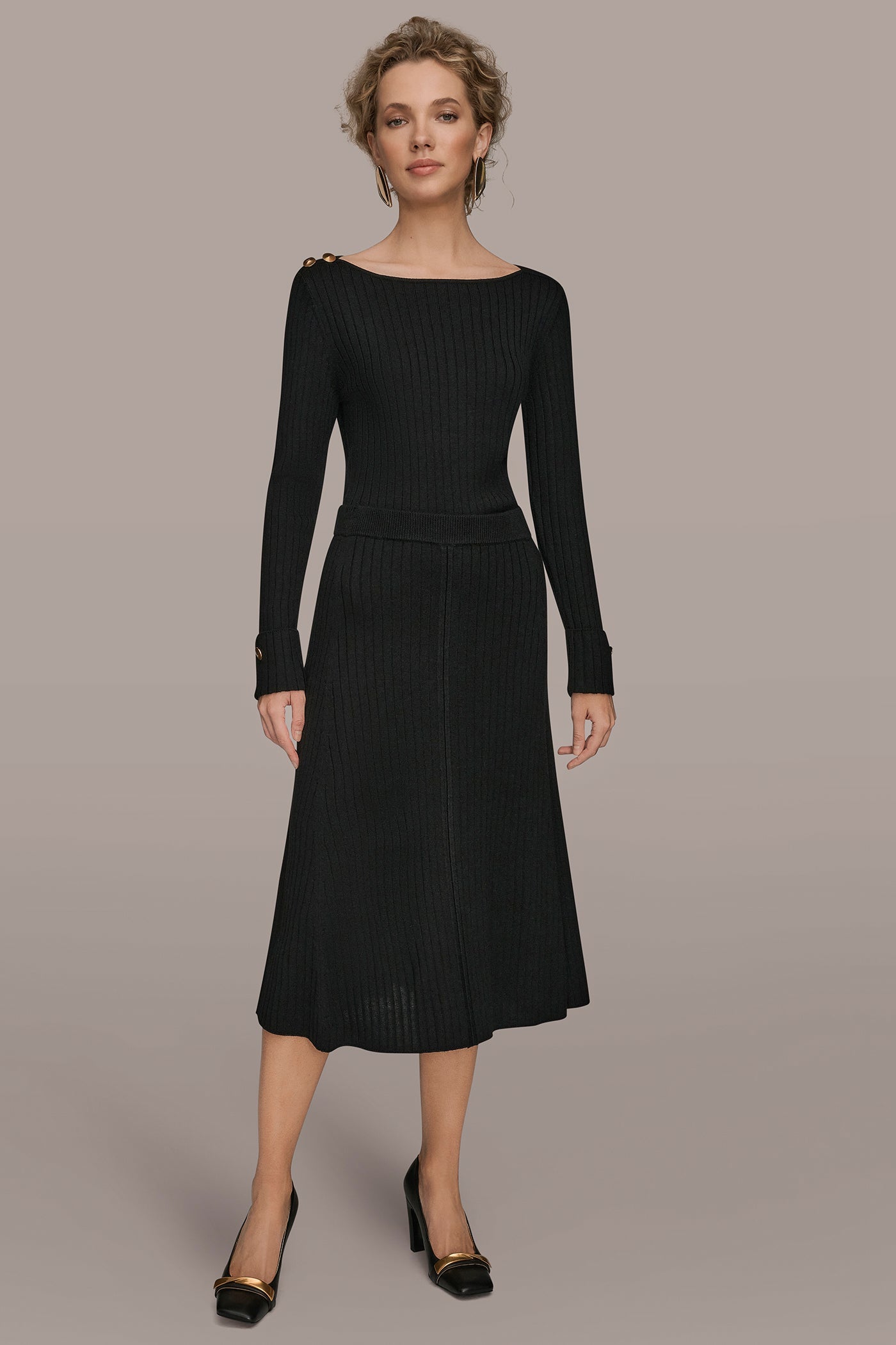 Donna Karan | RIBBED SWEATER MIDI A-LINE SKIRT