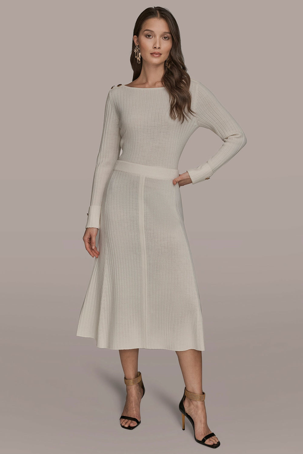Donna Karan | SEAMED MIDI A-LINE SWEATER SKIRT