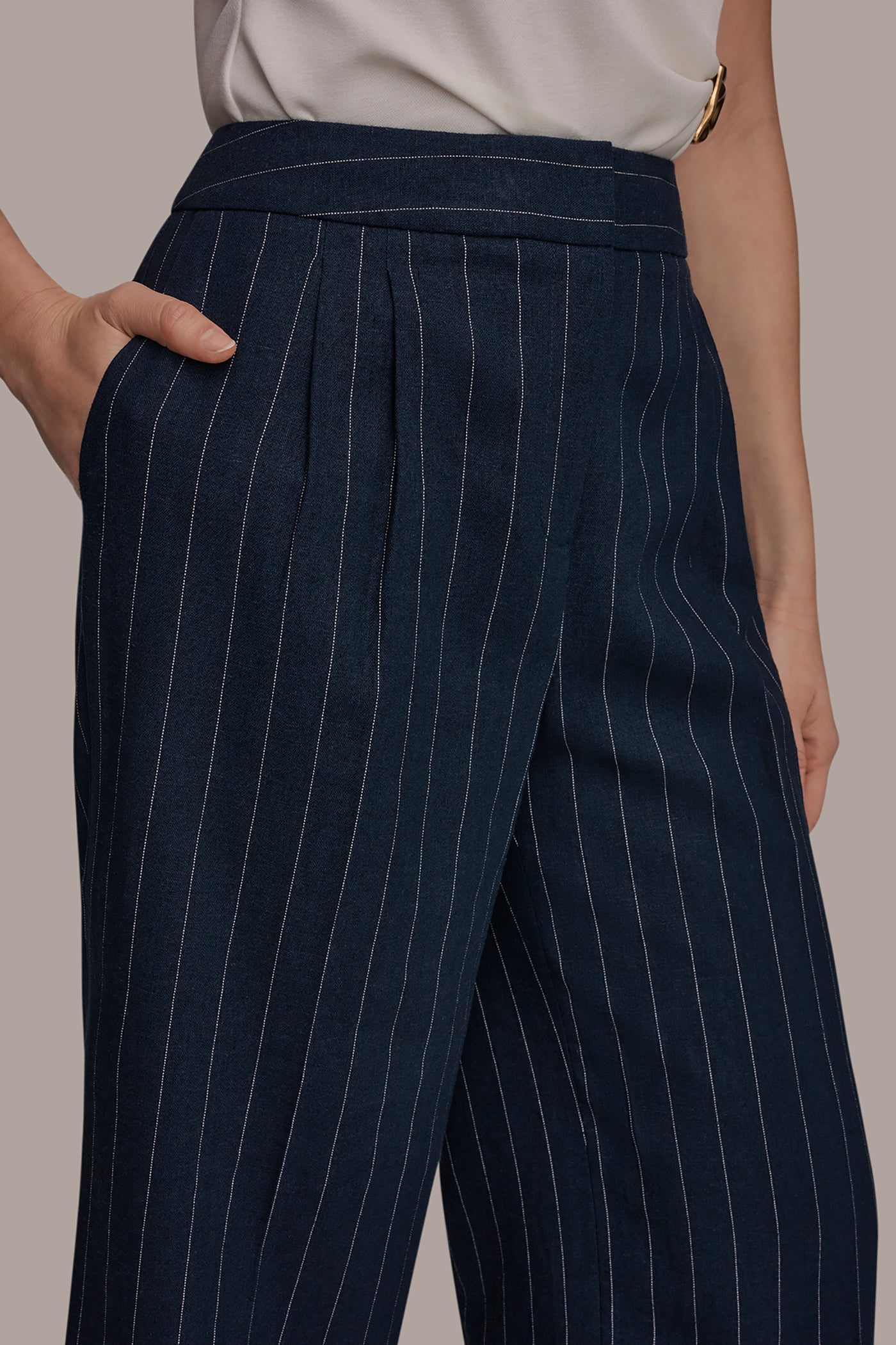 Donna Karan | LINEN-BLEND PINSTRIPE WIDE-LEG SUIT PANT