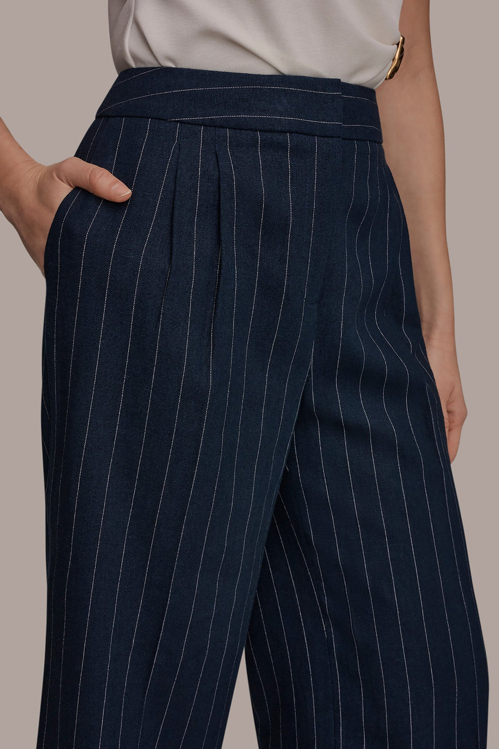Donna Karan | LINEN-BLEND PINSTRIPE WIDE-LEG SUIT PANT