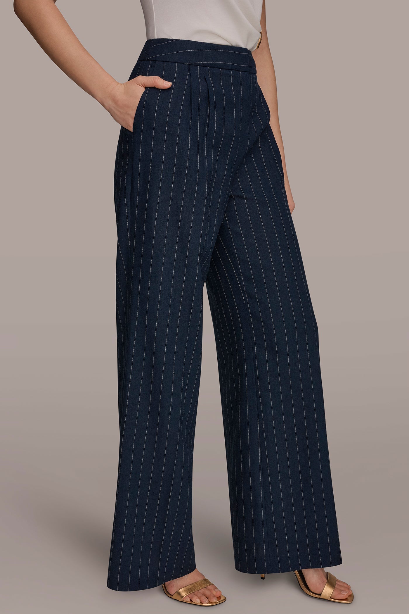 Donna Karan | LINEN-BLEND PINSTRIPE WIDE-LEG SUIT PANT