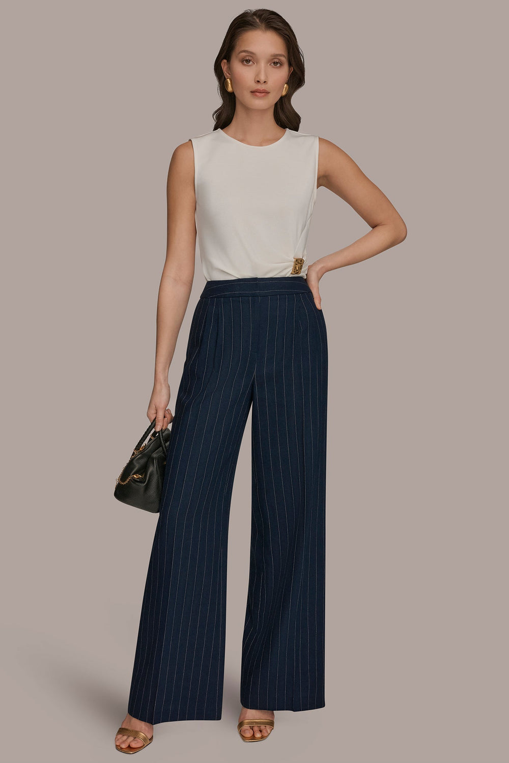 Donna Karan | LINEN-BLEND PINSTRIPE WIDE-LEG SUIT PANT