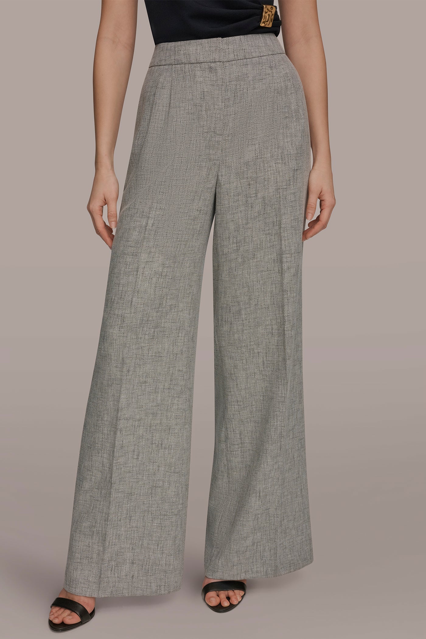 Donna Karan | MID-RISE MÉLANGE PLEATED WIDE-LEG SUIT PANT