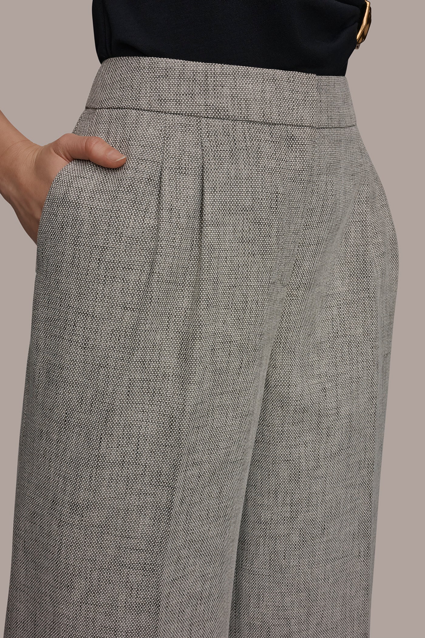 Donna Karan | MID-RISE MÉLANGE PLEATED WIDE-LEG SUIT PANT
