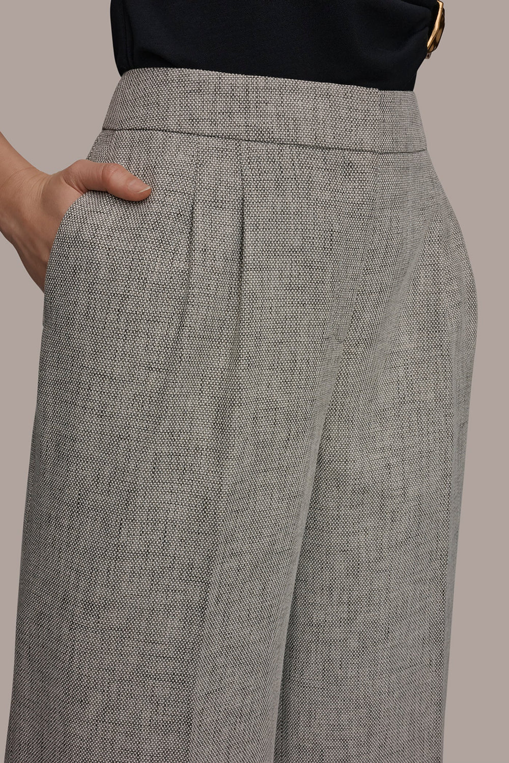 Donna Karan | MID-RISE MÉLANGE PLEATED WIDE-LEG SUIT PANT