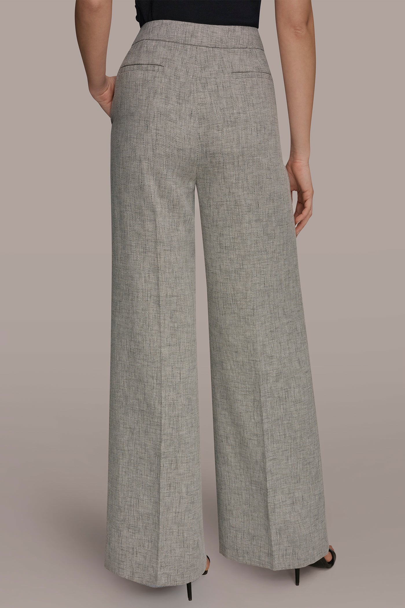 Donna Karan | MID-RISE MÉLANGE PLEATED WIDE-LEG SUIT PANT