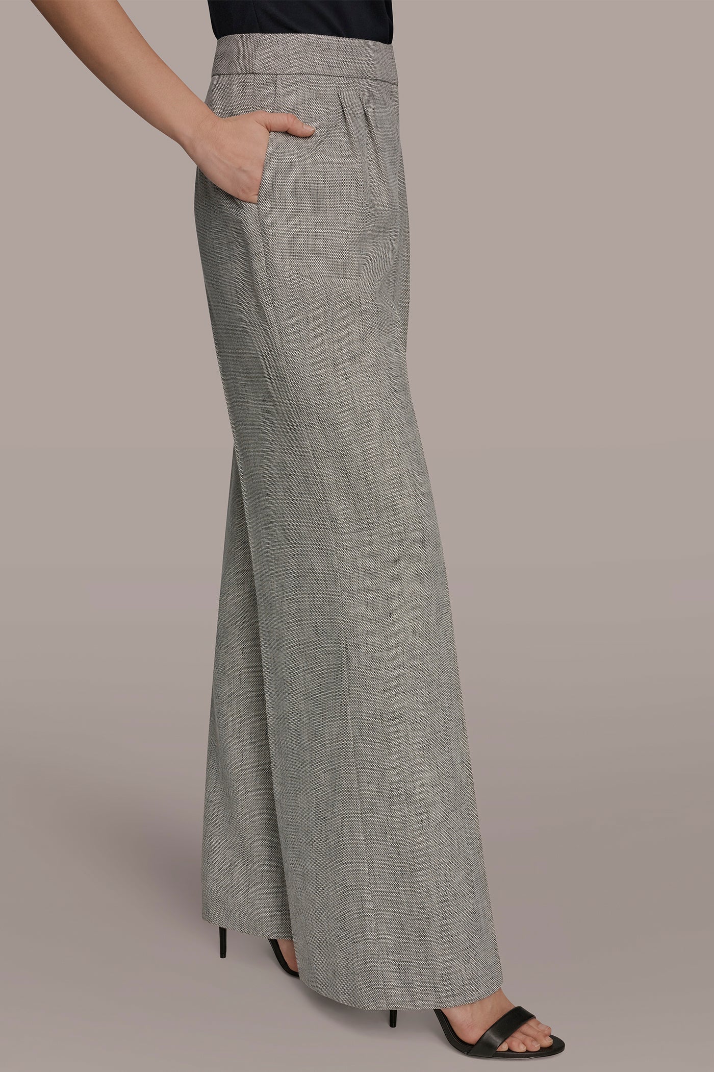 Donna Karan | MID-RISE MÉLANGE PLEATED WIDE-LEG SUIT PANT