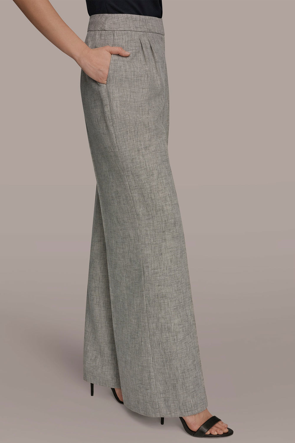 Donna Karan | MID-RISE MÉLANGE PLEATED WIDE-LEG SUIT PANT