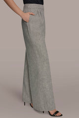 Donna Karan | MID-RISE MÉLANGE PLEATED WIDE-LEG SUIT PANT