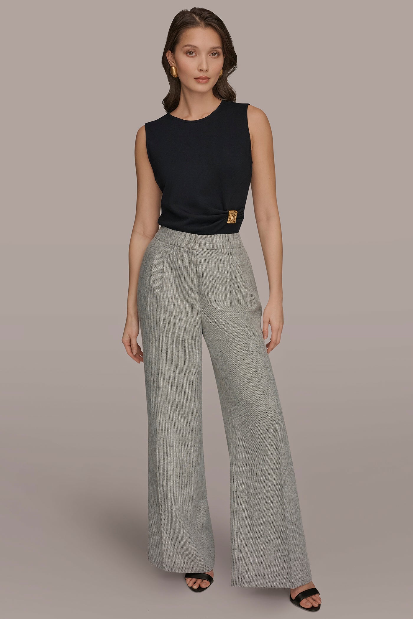 Donna Karan | MID-RISE MÉLANGE PLEATED WIDE-LEG SUIT PANT
