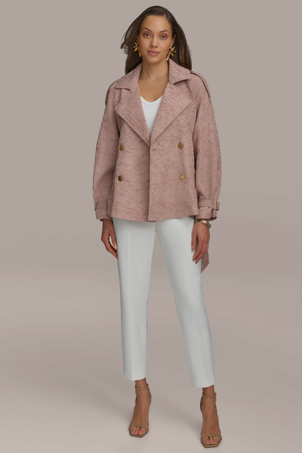 Donna Karan | TEXT BUTTON JACKET WITH TIE