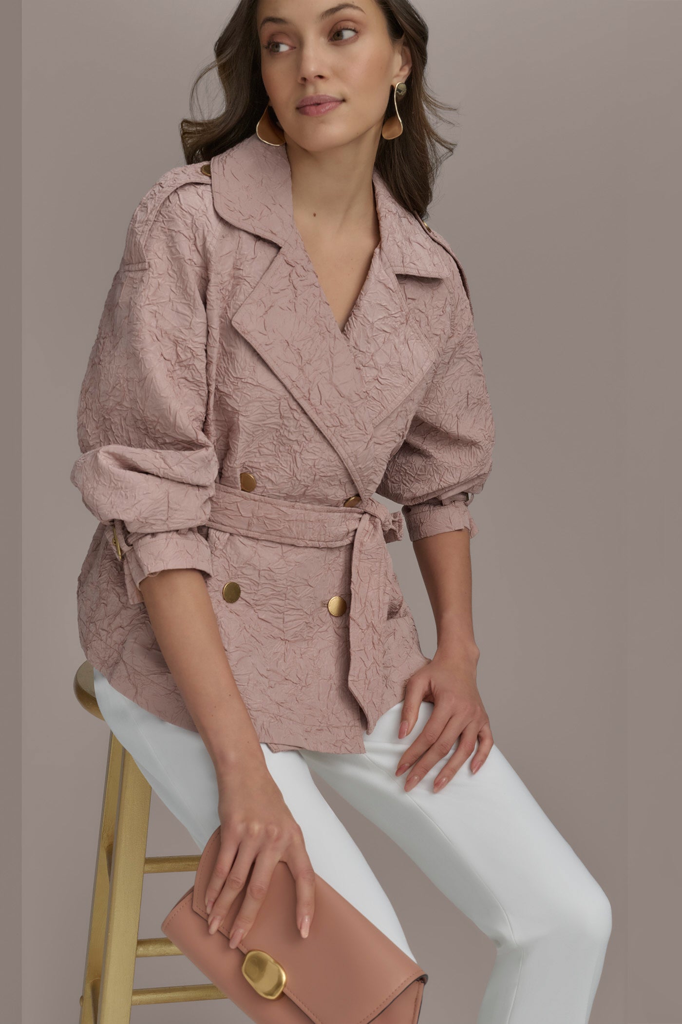 Donna Karan | TEXT BUTTON JACKET WITH TIE