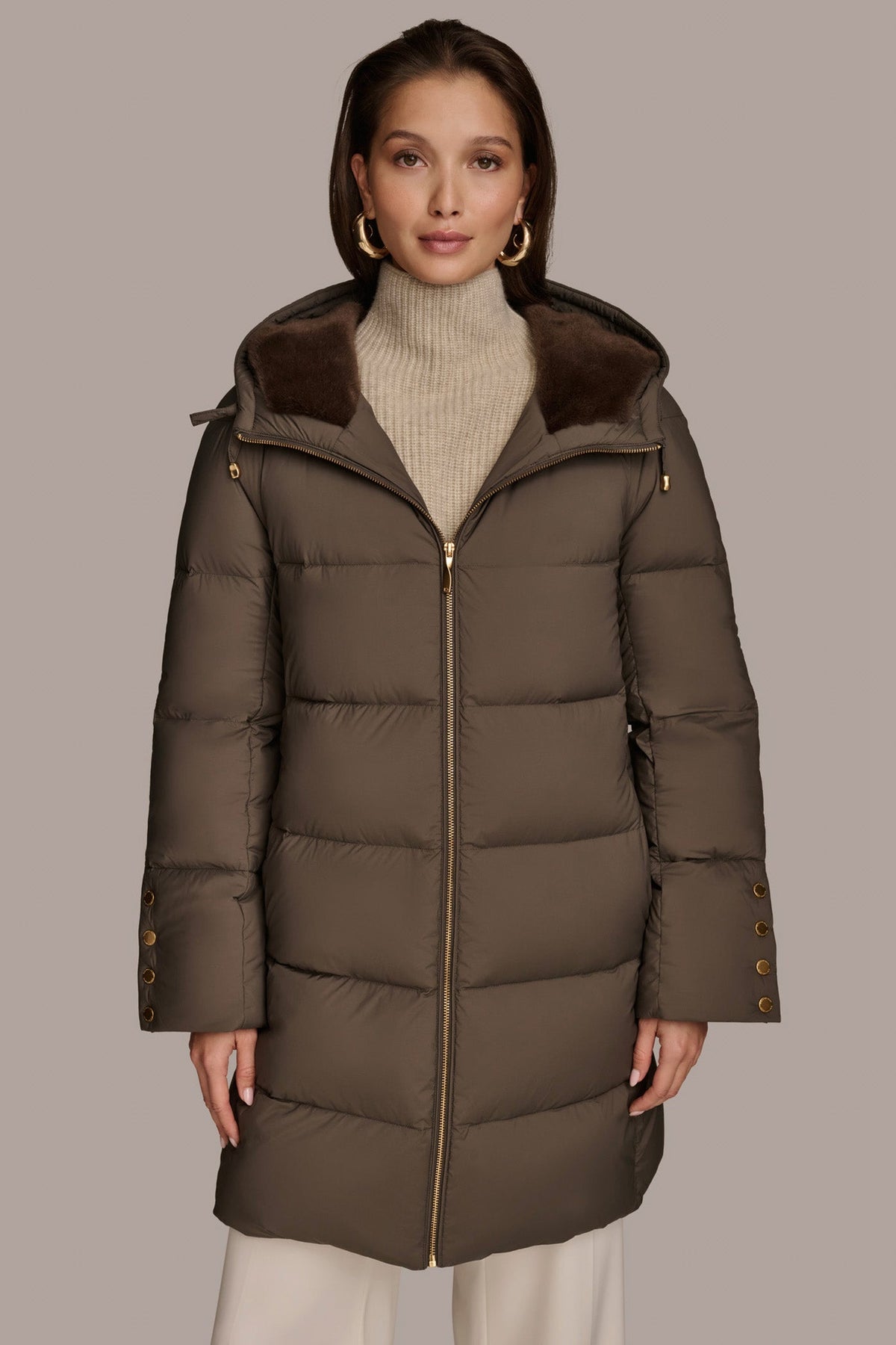 Donna Karan | Long Hooded Down Filled Puffer Coat