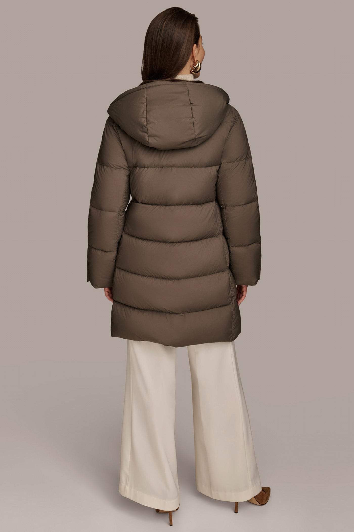 Donna Karan | Long Hooded Down Filled Puffer Coat