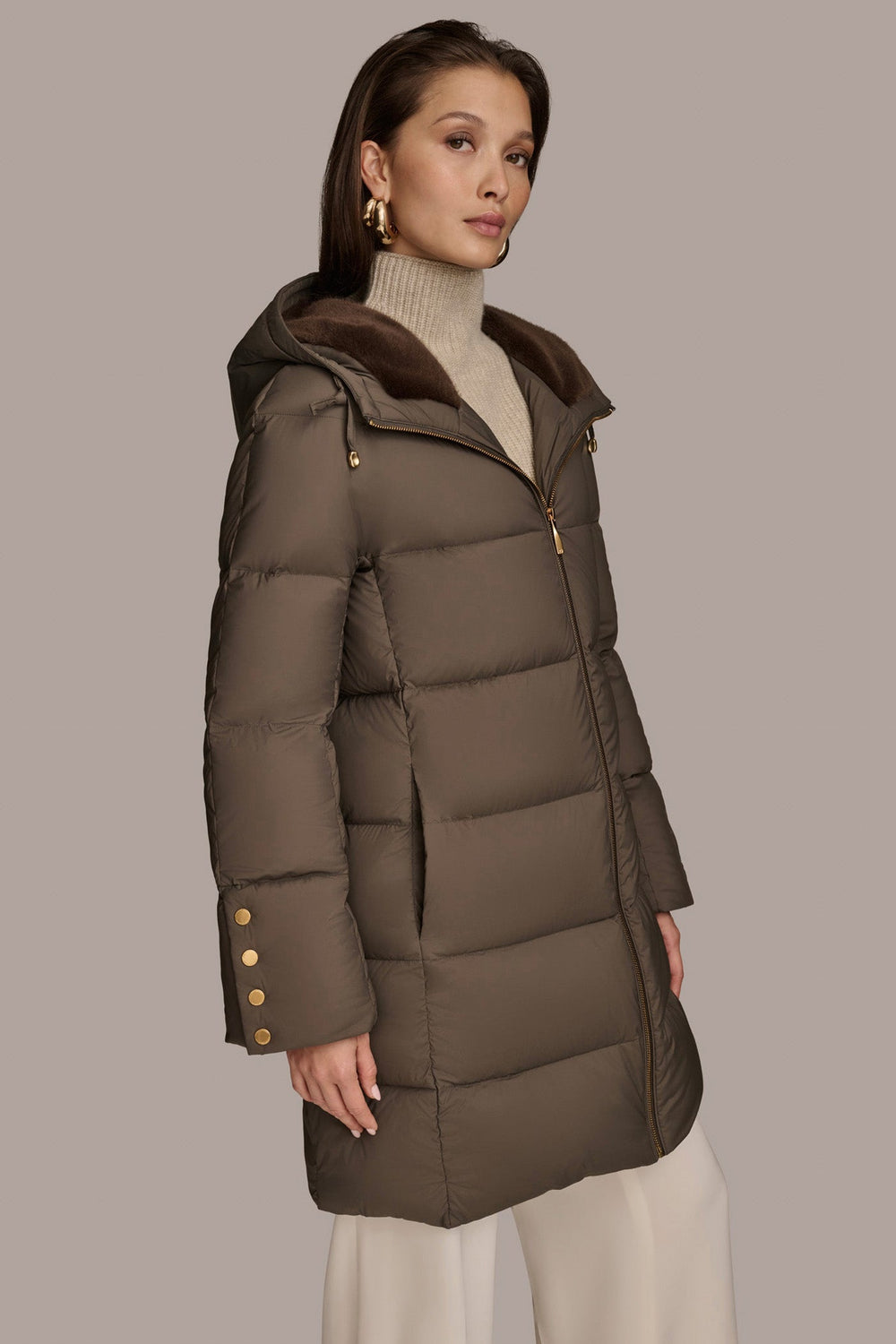 Donna Karan | Long Hooded Down Filled Puffer Coat