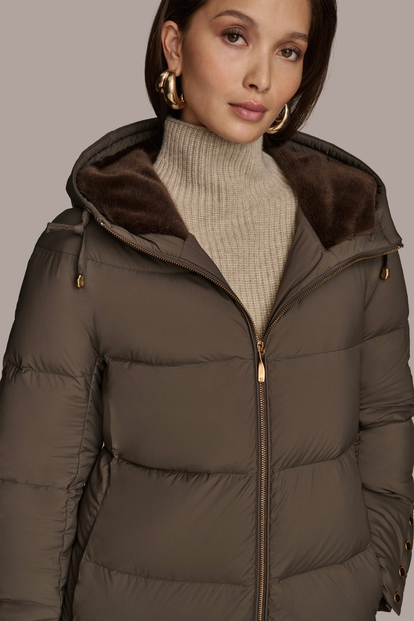 Donna Karan | Long Hooded Down Filled Puffer Coat