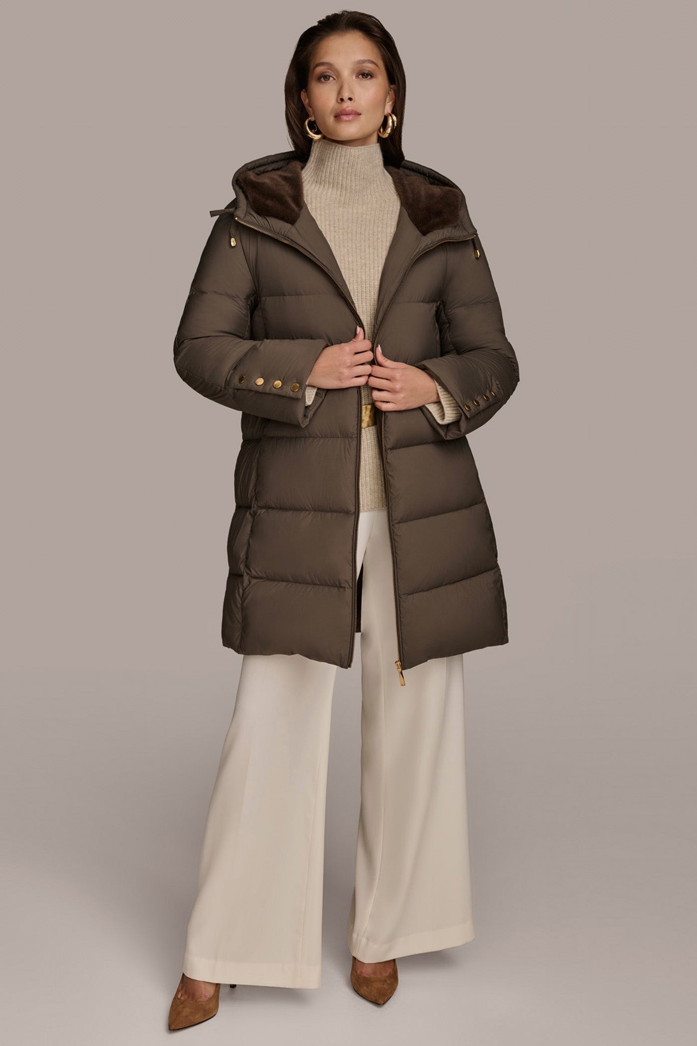 Donna Karan | Long Hooded Down Filled Puffer Coat