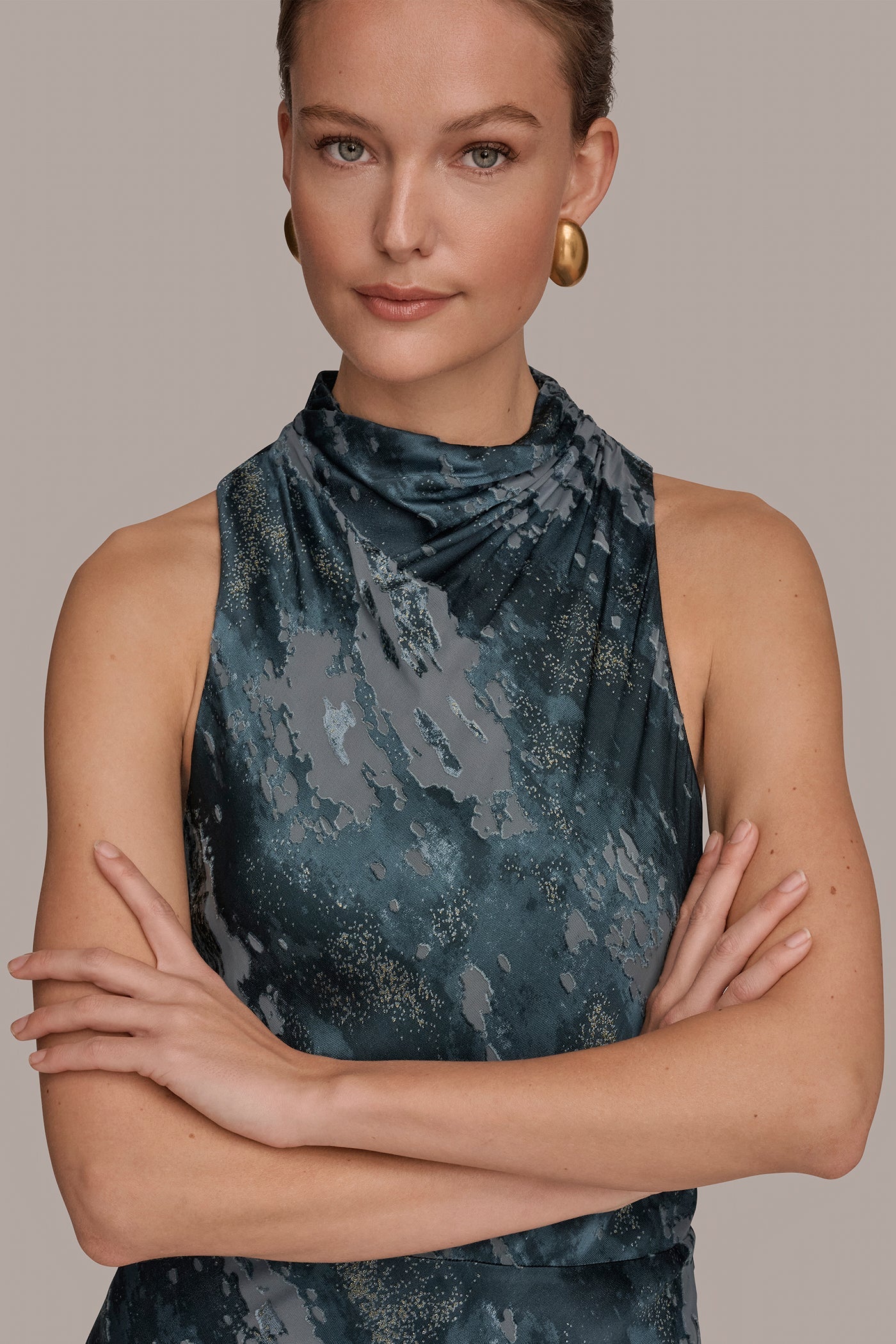 Donna Karan | SLEEVELESS METALLIC BURNOUT DRESS