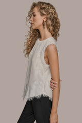 Donna Karan | SLEEVELESS LACE-TRIM CREPE BLOUSE