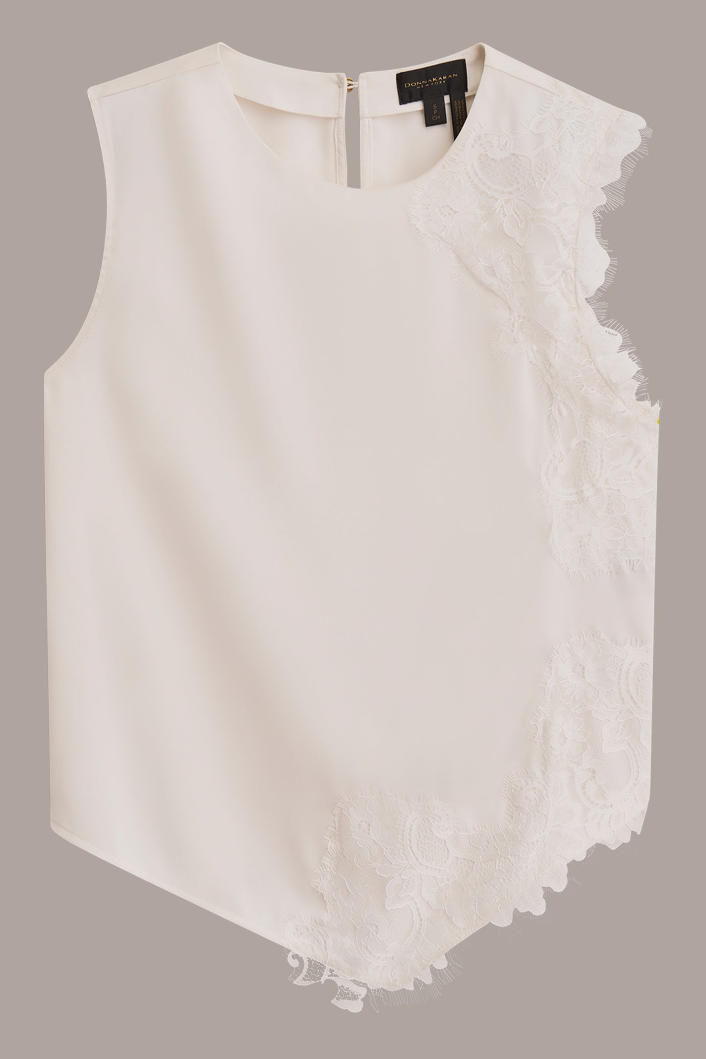 Donna Karan | SLEEVELESS LACE-TRIM CREPE BLOUSE