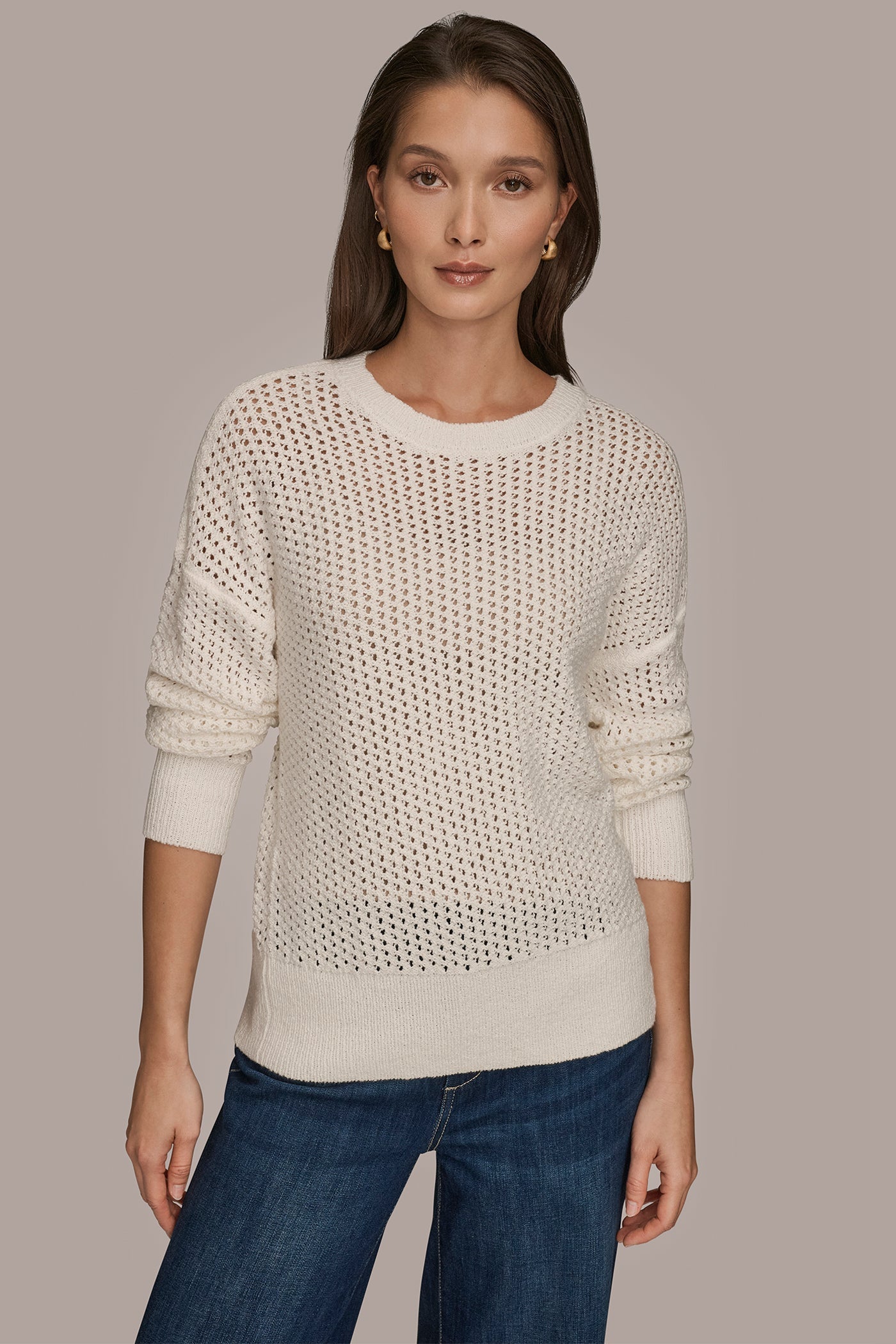 Donna Karan | LONG SLEEVE OPEN STITCH SWEATER