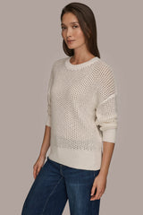 Donna Karan | LONG SLEEVE OPEN STITCH SWEATER