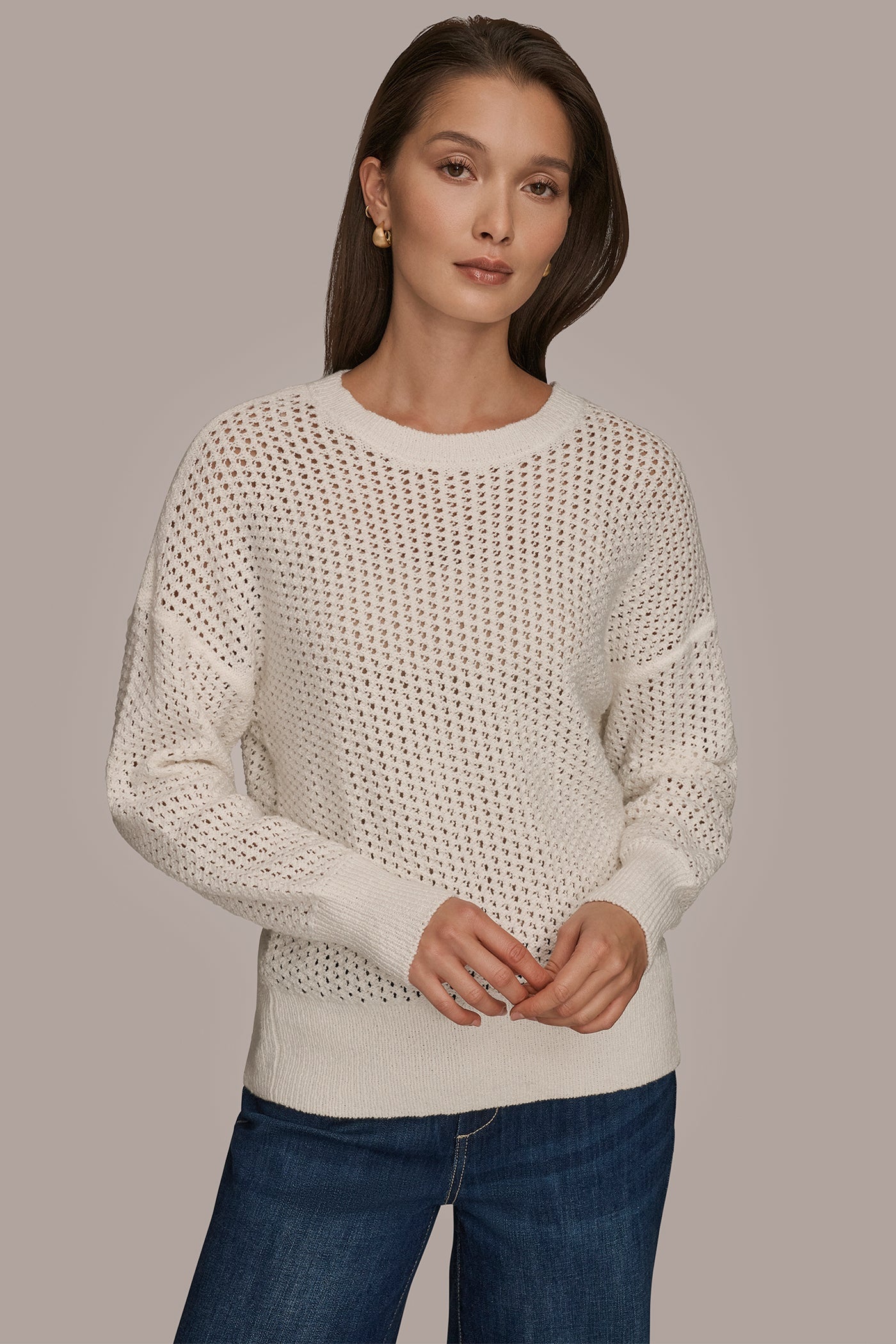 Donna Karan | LONG SLEEVE OPEN STITCH SWEATER