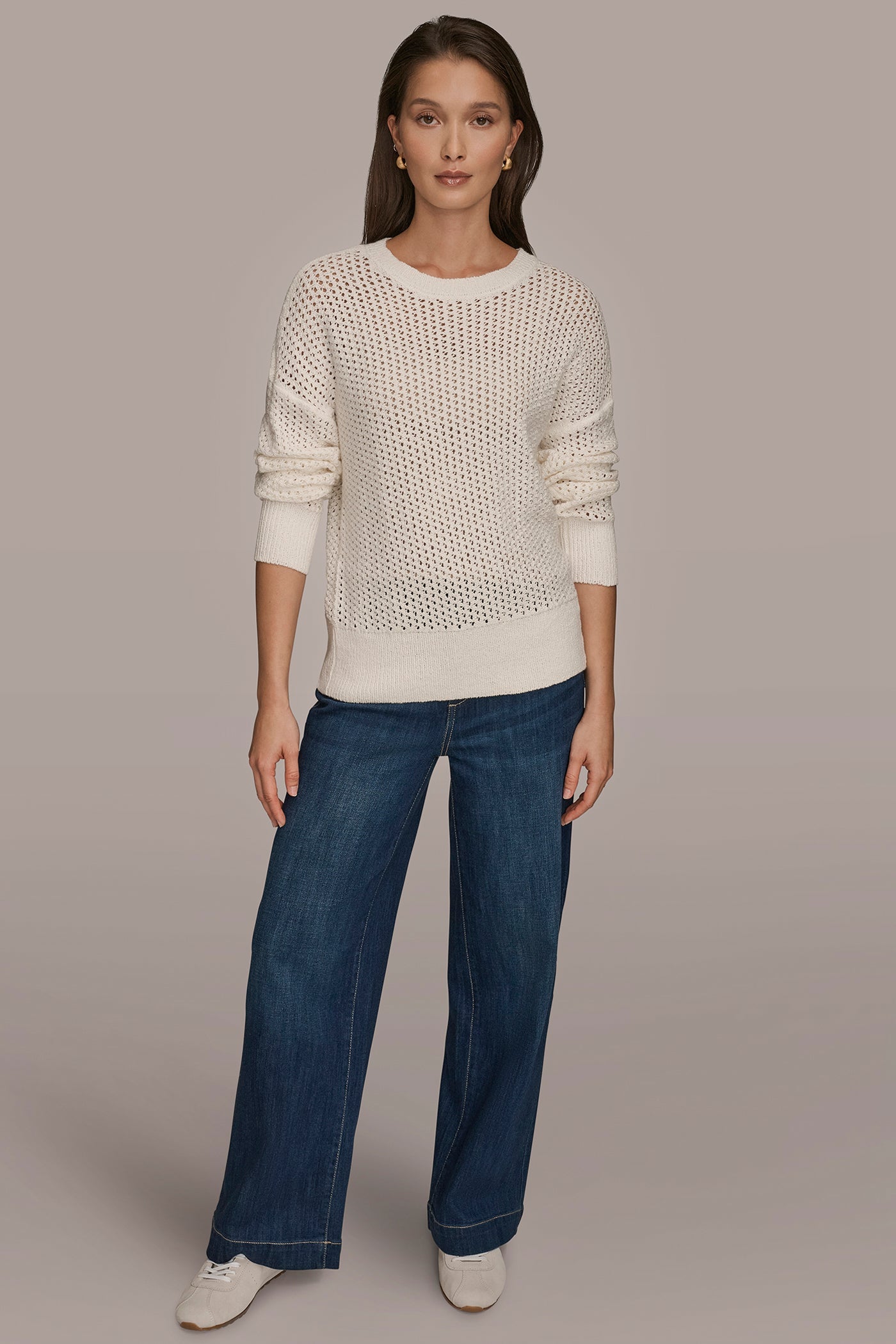 Donna Karan | LONG SLEEVE OPEN STITCH SWEATER
