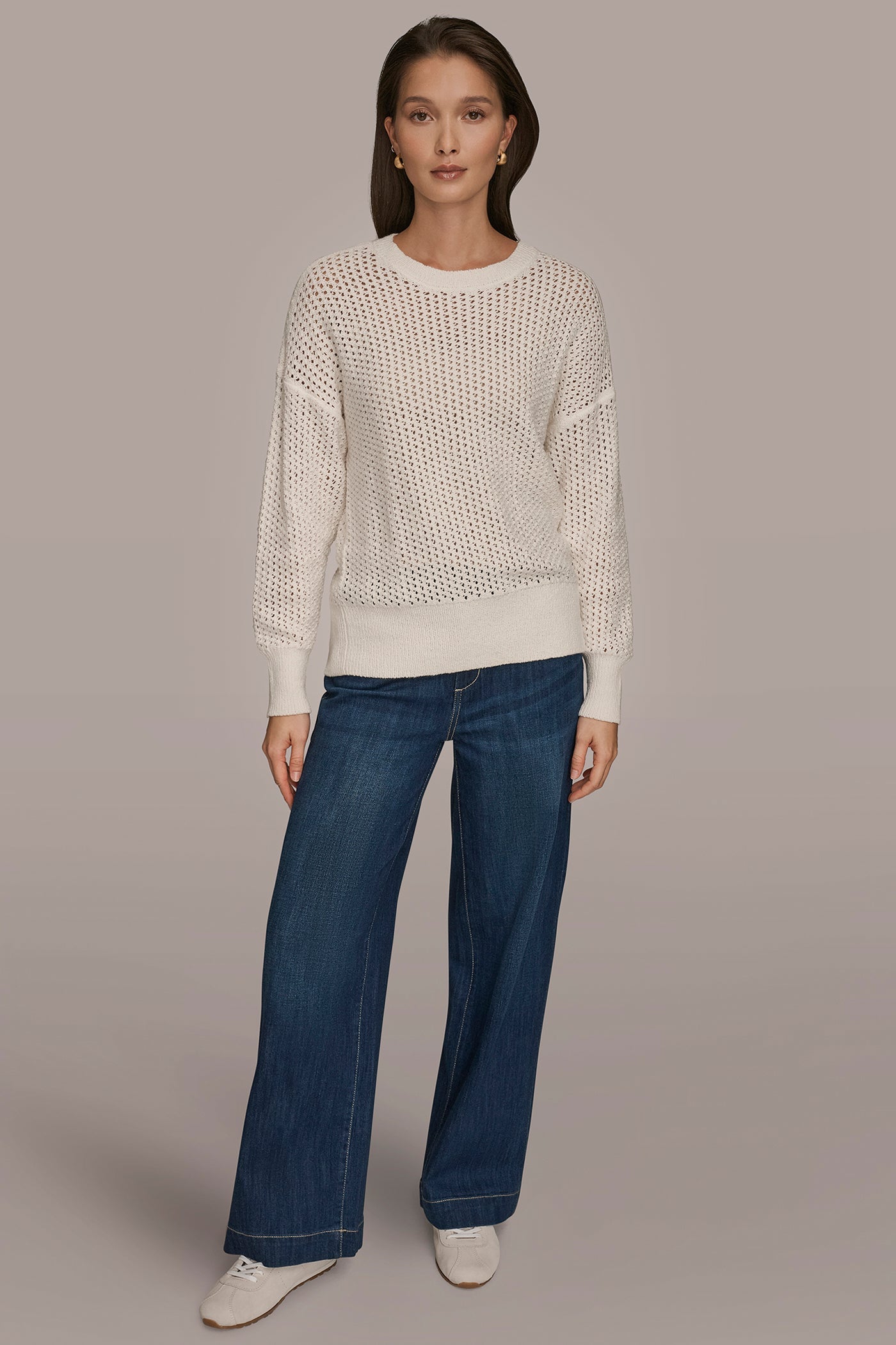 Donna Karan | LONG SLEEVE OPEN STITCH SWEATER