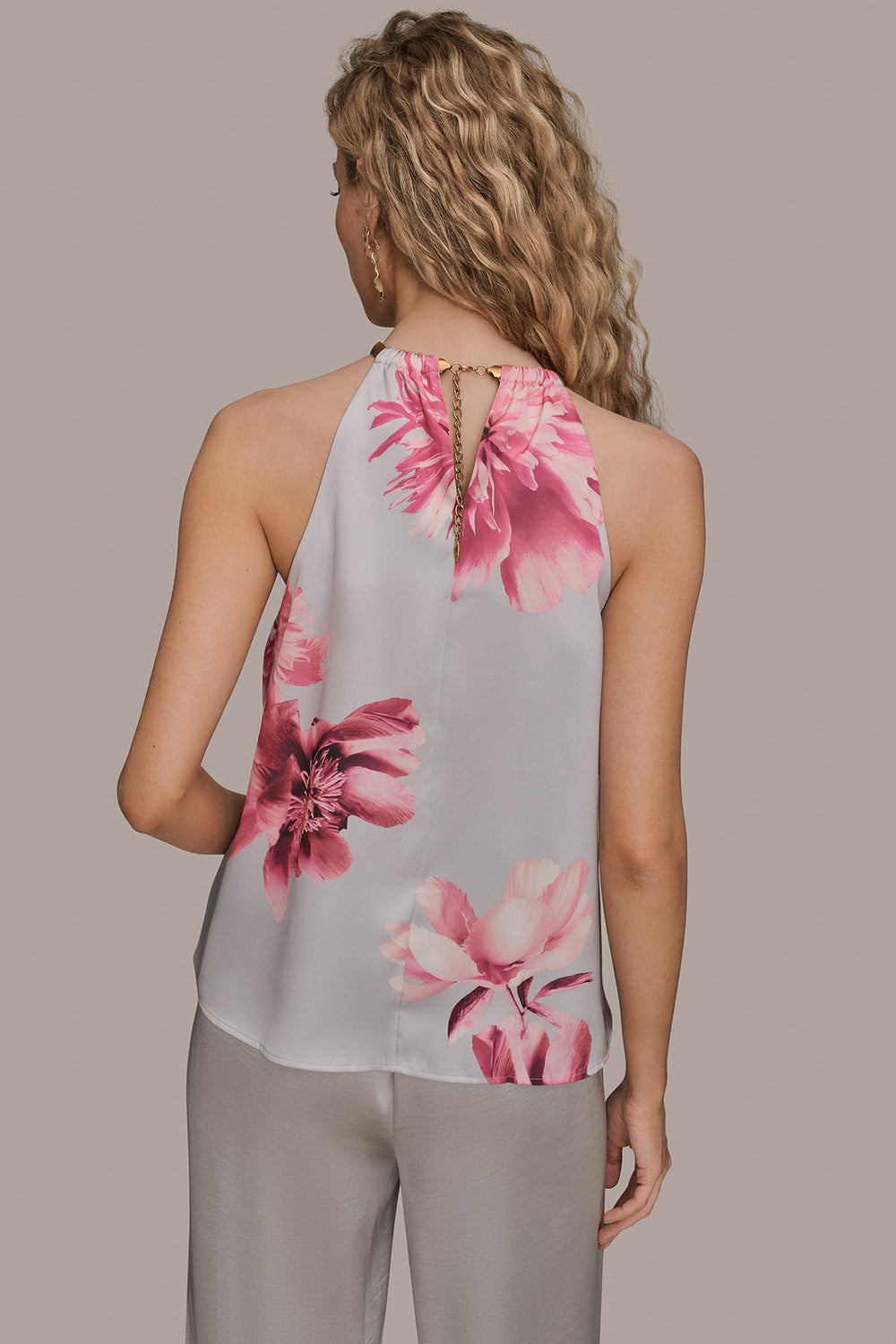 Donna Karan | FLORAL TWIST-NECK HALTER BLOUSE